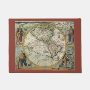 Antike alte Weltkarte Amerikas, Theodor de Bry Fußmatte