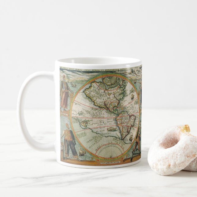 Antike alte Weltkarte Amerikas, Theodor de Bry Tasse (Mit Donut)
