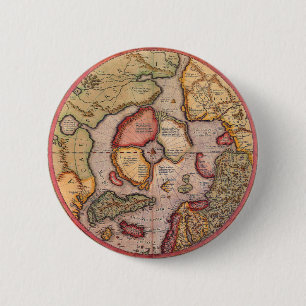 Antike alte Weltkarte, Arktischer Nordpol, 1595 Button