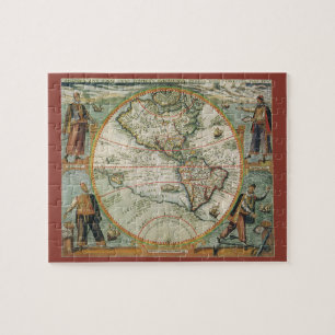 Antike alte Weltkarte der Amerikas, 1597 Puzzle