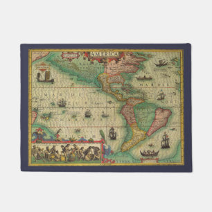 Antike alte Weltkarte der Amerikas von Hondius Fußmatte
