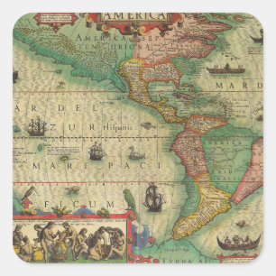Antike alte Weltkarte der Amerikas von Hondius Quadratischer Aufkleber