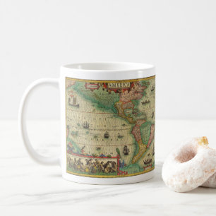 Antike alte Weltkarte der Amerikas von Hondius Tasse