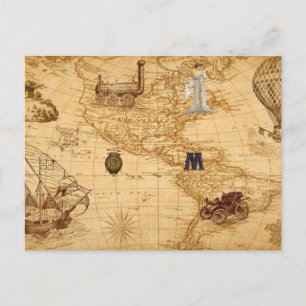 Antike alte Weltkarte Steampunk Postkarte
