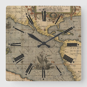 Antike Amerika-Karte Quadratische Wanduhr