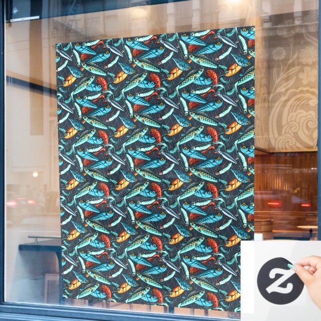 Antike Angelköder Tackle Sportgeschäft  Fensteraufkleber (Café-Fenster)