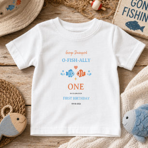 Antike Angelrute O-Fish-Ally One 1. Geburtstag Baby T-shirt