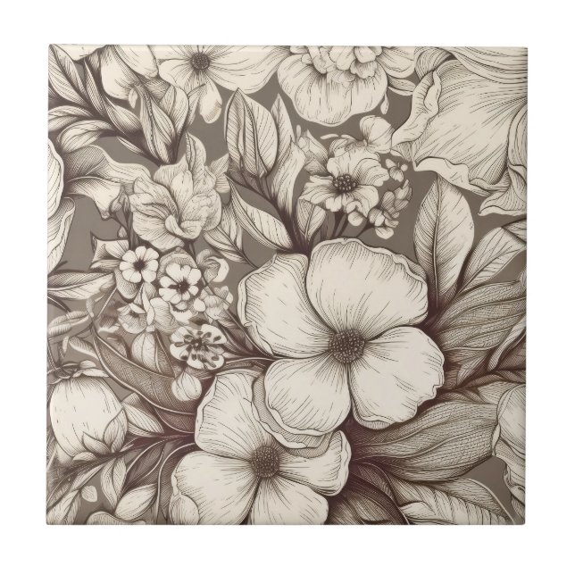 Antike Apotheker-Blumen-Sepia-Herbarium Fliese (Vorderseite)