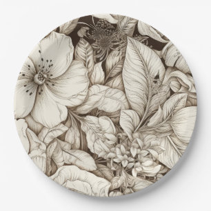 Antike Apotheker-Blumen-Sepia-Herbarium Pappteller