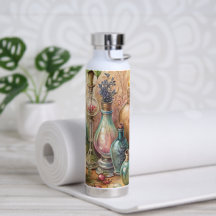 Antike Apothekerflaschen mit Botanik 