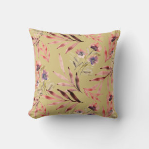 Antike Aquarell-Blumen und -Blätter Kissen