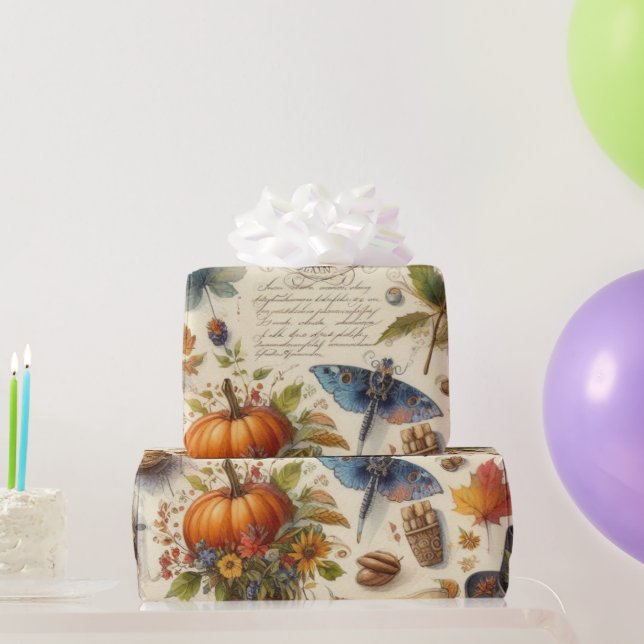 Antike Aquarell-Ephemera Herbst  Geschenkpapier (Partygeschenke)