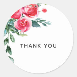 Antike Aquarell-Landschaft Mohn Rot Blumen Blätter Runder Aufkleber