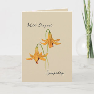 Antike Aquarell-Lilien-Trauerkarte mit botanischem Karte
