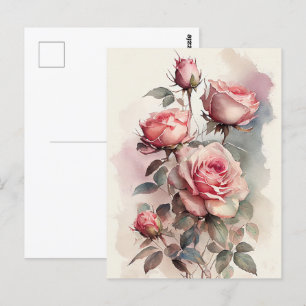 Antike Aquarell-Rosa Rosen Postkarte