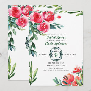 Antike Aquarell-Rot-Mohn-Blumen-Blätter im ländlic Einladung