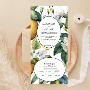 Antike Aquarell Sommer Zitrus Hochzeit All In One Einladung