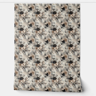 Antike Aquarellrosen in Beige, schwarze Tapete