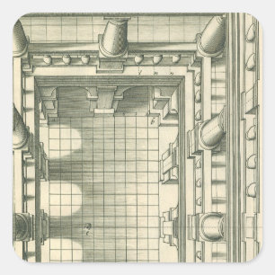 Antike Architektur, Atrium-Innenhof-Perspektive Quadratischer Aufkleber