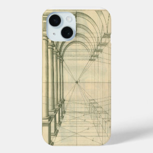Antike Architektur, Bögen Säulen Perspektive iPhone 15 Hülle