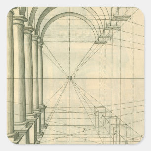 Antike Architektur, Bögen Säulen Perspektive Quadratischer Aufkleber