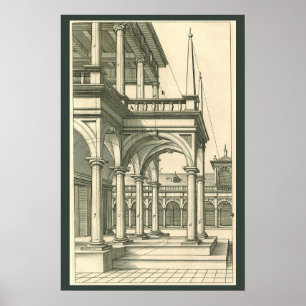 Antike Architektur, römischer Hof mit Säulen Poster