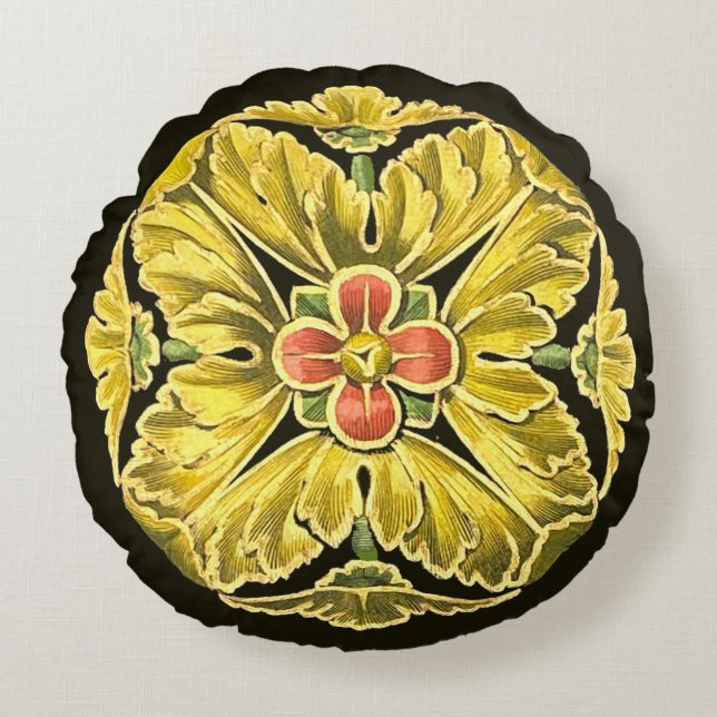 Antike Architektur Rosette Nr. 3 Rundes Kissen (Vorderseite)