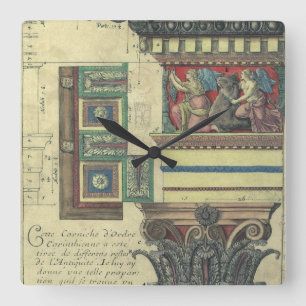 Antike Architektur, Säule mit Gesimsgestaltung Quadratische Wanduhr