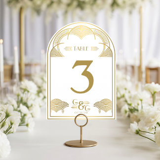 Antike Art Deco Goldene Bogen Hochzeit Tischnummer