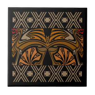 Antike Art Nouveau braune Drachen Fliese