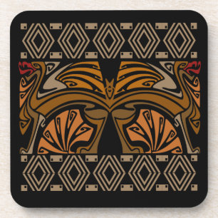 Antike Art Nouveau braune Drachen Getränkeuntersetzer
