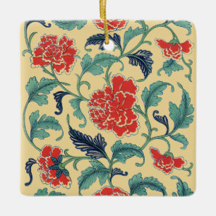 Antike Art Nouveau Chinesische Rote Blumige Chinoi Keramikornament