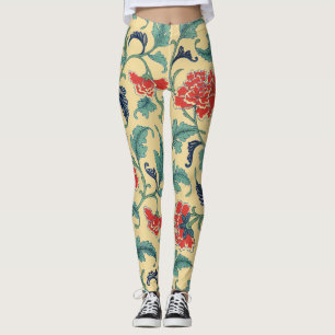 Antike Art Nouveau Chinesische Rote Blumige Chinoi Leggings