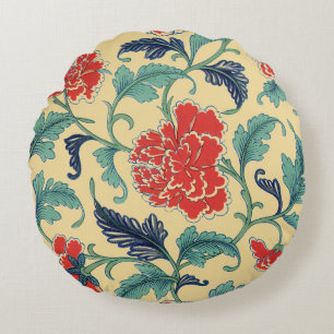 Antike Art Nouveau Chinesische Rote Blumige Chinoi Rundes Kissen