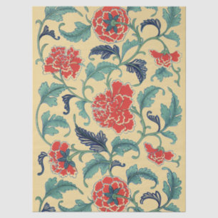 Antike Art Nouveau Chinesische Rote Blumige Chinoi Seidenpapier