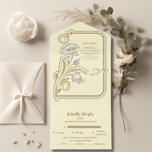 Antike Art Nouveau Hochzeit All In One Einladung