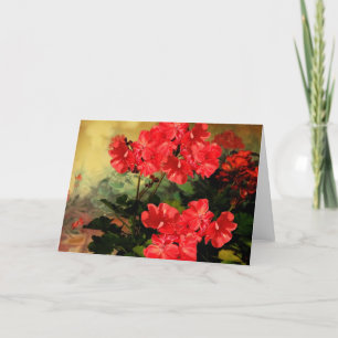 Antike Art-rote Pelargonie-Blumen-Geschenke Karte