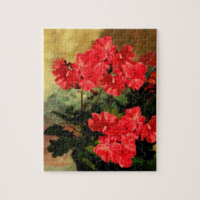Antike Art-rote Pelargonie-Blumen-Geschenke Puzzle (Vertikal)
