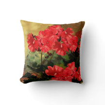 Antike Art-rotes Pelargonie-Blumen-Kissen