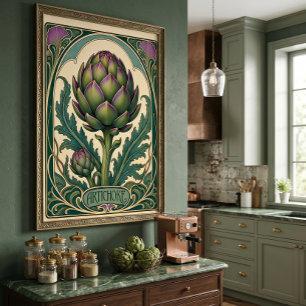 Antike Artischocke im Jugendstil für die Küche Poster