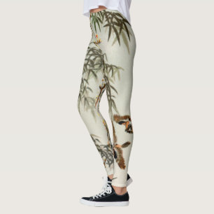 Antike asiatische Vögel im Bambusgarten Sperlinge Leggings