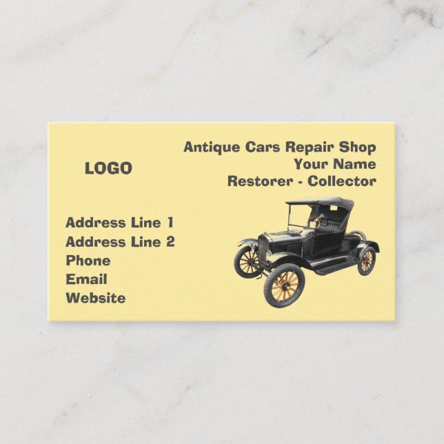Antike Auto-Reparaturwerkstatt-Kollektor 2 Visitenkarte (Vorderseite)