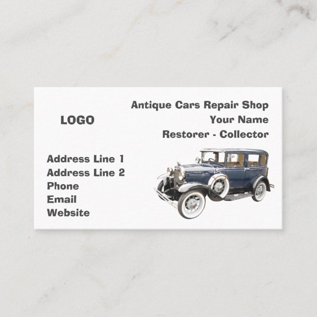 Antike Auto-Reparaturwerkstatt-Kollektor Visitenkarte (Vorderseite)