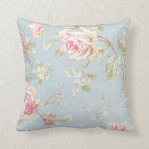 Antike babyblaue weiße Rosen viktorianische Polka Kissen