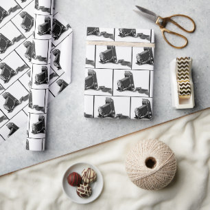 antike Balgenkamera auf weißem Hintergrund Geschenkpapier