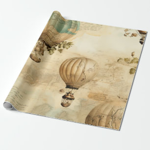 Antike Ballon-Pfingstrose Botanische Reise Geschenkpapier