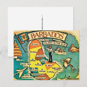 Antike Barbados-Karte auf Postkarte
