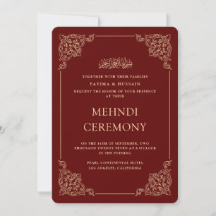 Antike Barocke Gold Burgunderrot Mehndi-Zeremonie Einladung