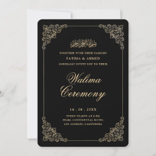 Antike Barocke Goldschrift Schwarze Walima-Zeremon Einladung