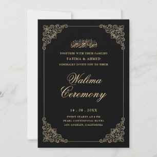 Antike barocke Goldschrift Schwarze Walima-Zeremon Einladung
